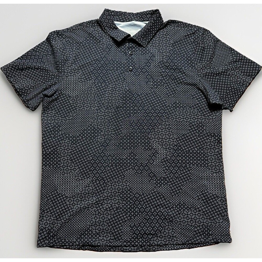Lululemon Propel Polo Geometric Camo Print Large Black Gray Short Sleeve Shirt